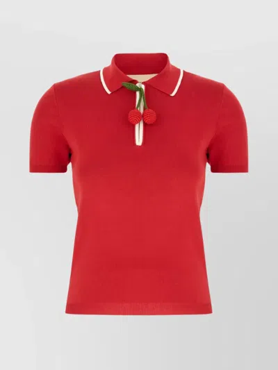 Valentino Knitwear With Cherry Detail And Polo Collar In Red