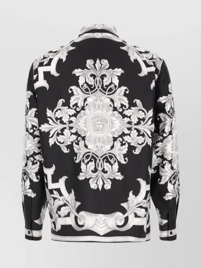 Versace Baroque Pattern Structured Collar Long Sleeves Shirt In Black
