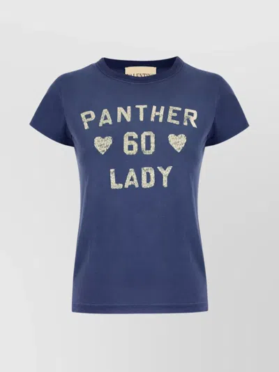 Valentino Crew Neck Graphic Print Short Sleeves Top In Blue