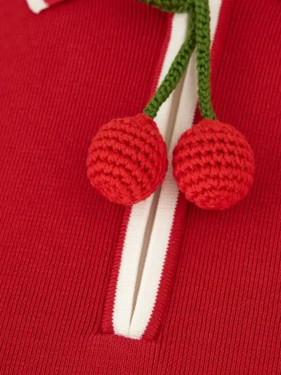 Valentino Knitwear With Cherry Detail And Polo Collar In Red