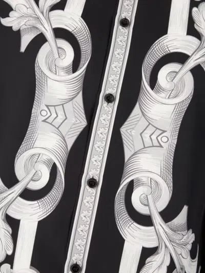 Versace Baroque Pattern Structured Collar Long Sleeves Shirt In Black