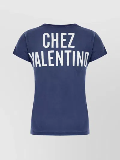 Valentino Crew Neck Graphic Print Short Sleeves Top In Blue
