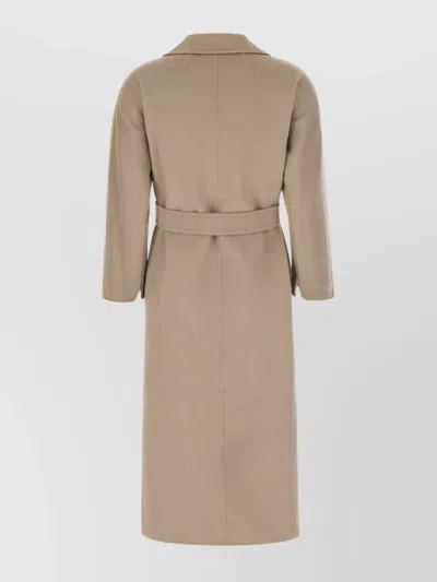 S Max Mara Waist Belted Lapel Collar Long Coat In Brown