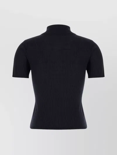 S Max Mara Ribbed Mock Neck Short Sleeve Top In Black