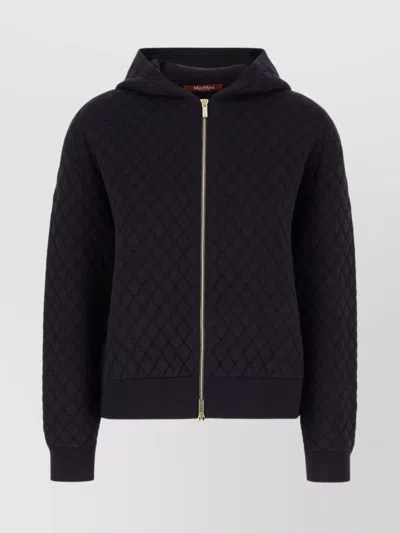 S Max Mara Ribbed Finish Hooded Quilted Coat In Black