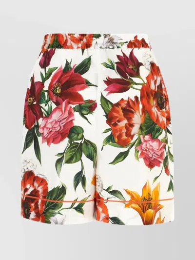 Dolce & Gabbana Waistband Elastic Floral Print Pockets Side In White