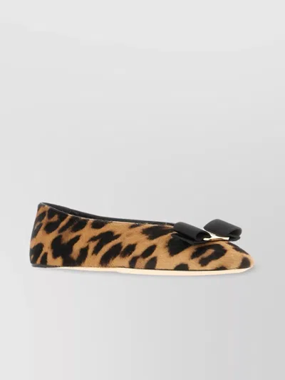 Ferragamo Animal Print Bow Detail Flat Sole Ballerina