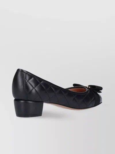 Ferragamo Quilted Bow Round Toe Low Block Heel