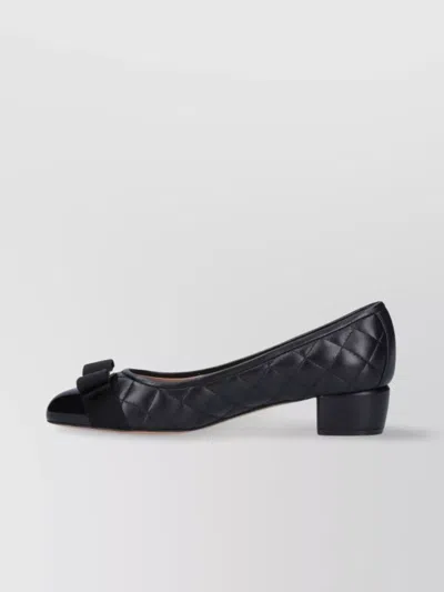 Ferragamo Quilted Bow Round Toe Low Block Heel