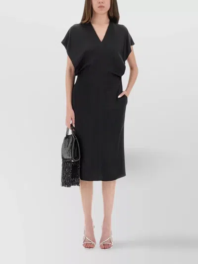 Stella Mccartney Back Slit Midi Dress With Side Pockets In Black