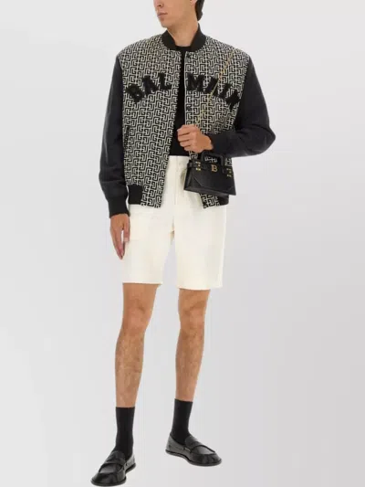 Balmain Ribbed Cuffs And Hem Contrast Sleeves Jacket In Black