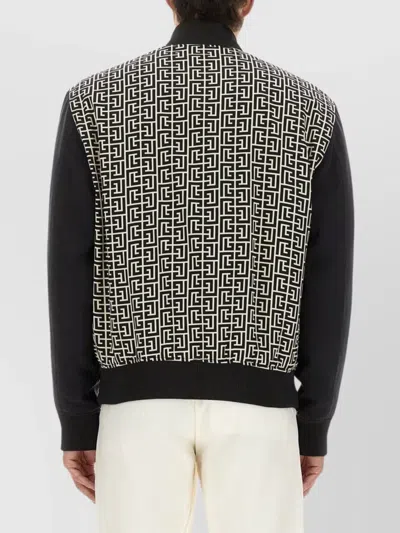 Balmain Ribbed Cuffs And Hem Contrast Sleeves Jacket In Black