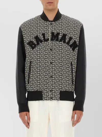 Balmain Ribbed Cuffs And Hem Contrast Sleeves Jacket In Black