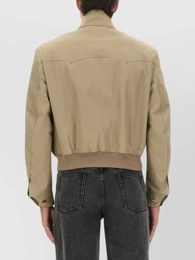 Alexander Mcqueen Ribbed High Collar Jacket With Button Accents In Green