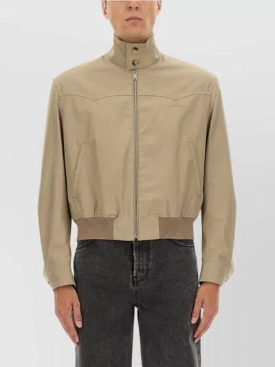 Alexander Mcqueen Ribbed High Collar Jacket With Button Accents In Green