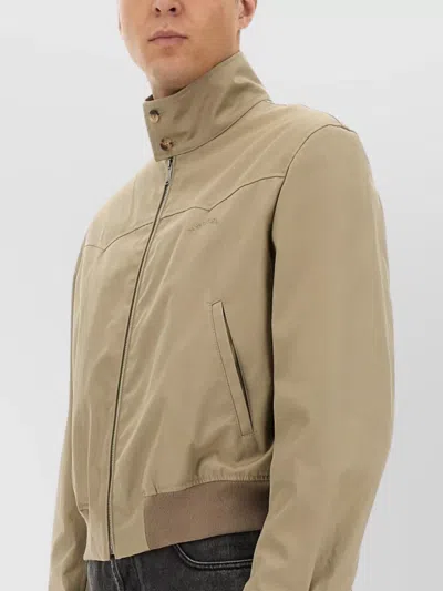 Alexander Mcqueen Ribbed High Collar Jacket With Button Accents In Green