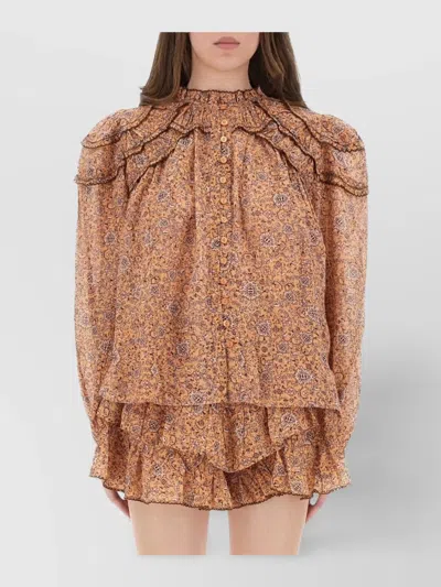 Isabel Marant Étoile Layered Ruffled Long Sleeve Top In Brown
