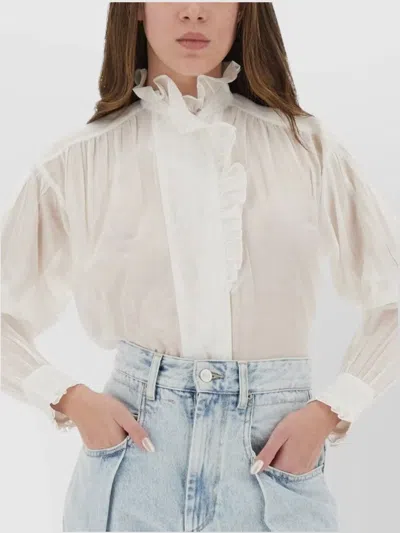 Isabel Marant Étoile Ruffle Detail Sheer Fabric Long Sleeve Top In White
