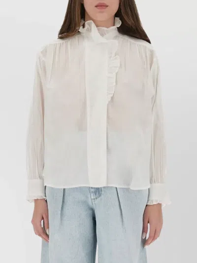 Isabel Marant Étoile Ruffle Detail Sheer Fabric Long Sleeve Top In White