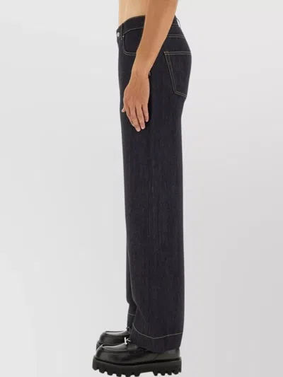 Alexander Mcqueen Wide Leg Denim Contrast Stitching In Blue