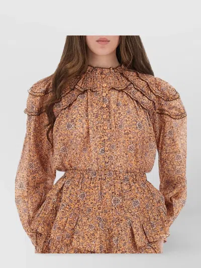 Isabel Marant Étoile Layered Ruffled Long Sleeve Top In Brown