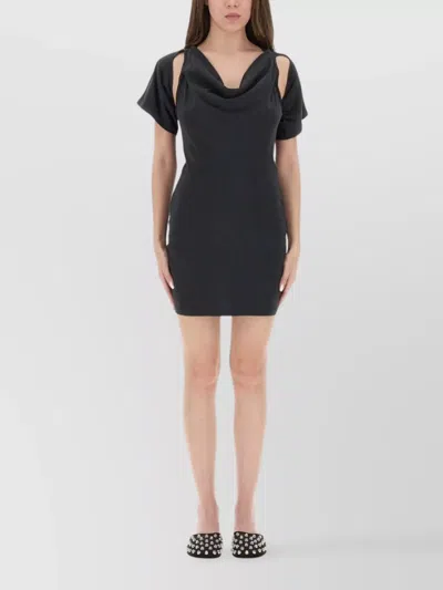 Alexander Wang Short Sleeve Fitted Dress With Cowl Neckline In Black