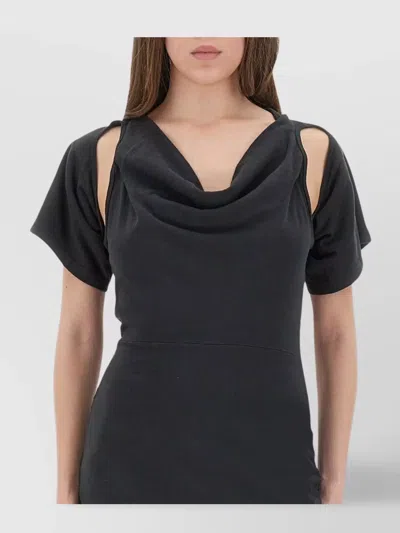 Alexander Wang Short Sleeve Fitted Dress With Cowl Neckline In Black