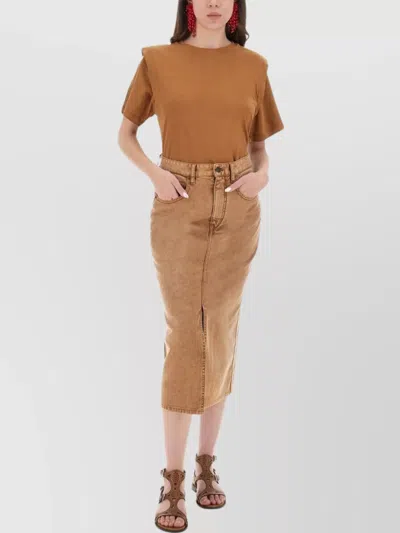 Isabel Marant Short Sleeve Crew Neck Top With Shoulder Pads In Brown