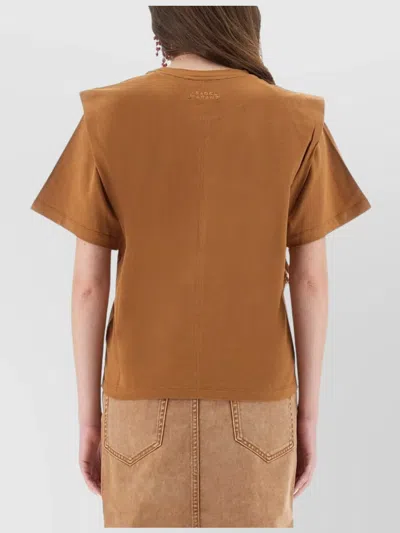 Isabel Marant Short Sleeve Crew Neck Top With Shoulder Pads In Brown