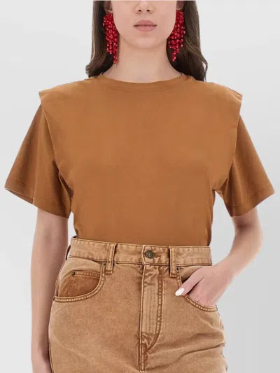 Isabel Marant Short Sleeve Crew Neck Top With Shoulder Pads In Brown