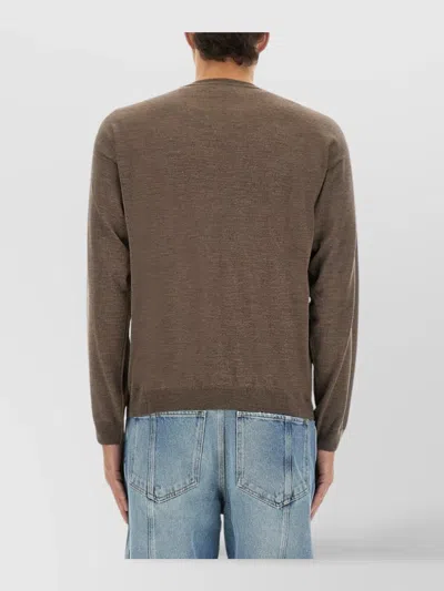 Moschino Crew Neck Sweater Ribbed Cuffs In Brown