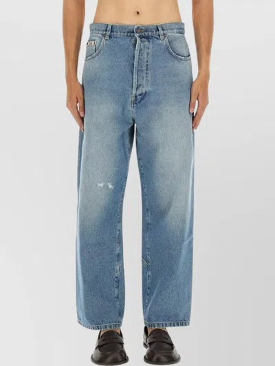 Moschino Wide Leg Distressed Trousers In Blue