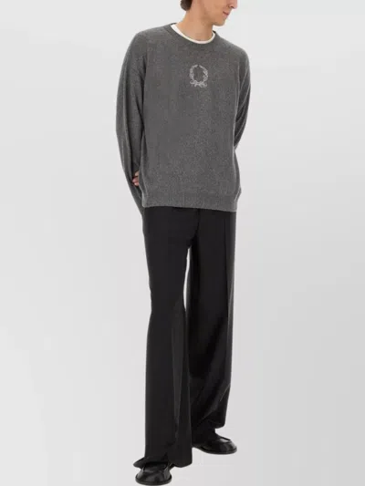 Moschino Wool And Cashmere Pullover Laurel Crown Embroidery In Gray