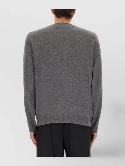 Moschino Wool And Cashmere Pullover Laurel Crown Embroidery In Gray