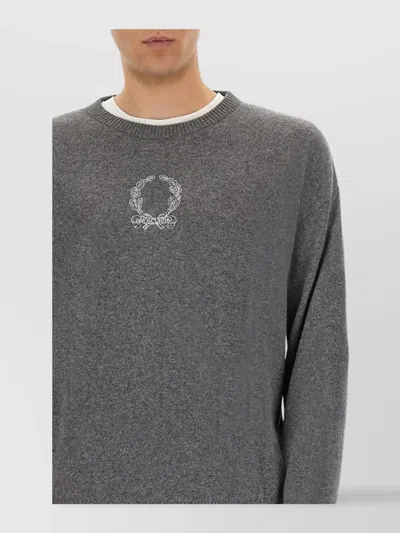 Moschino Wool And Cashmere Pullover Laurel Crown Embroidery In Gray