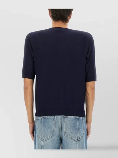Moschino Pocketed T-shirt With Ribbed Cuffs And Hem In Blue