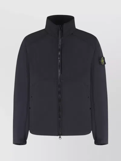 Stone Island Coat Technical Fabric Drawstring Adjustable In Black