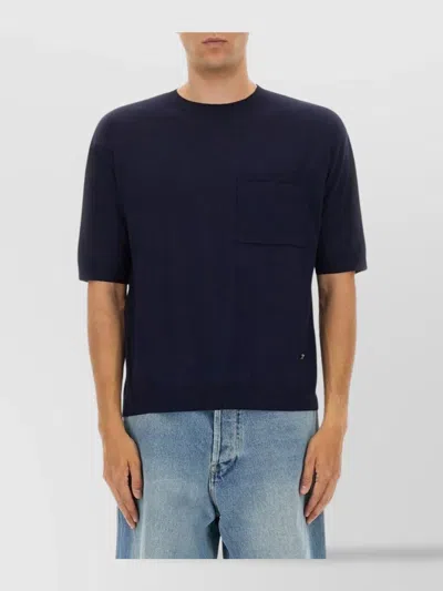 Moschino Pocketed T-shirt With Ribbed Cuffs And Hem In Blue