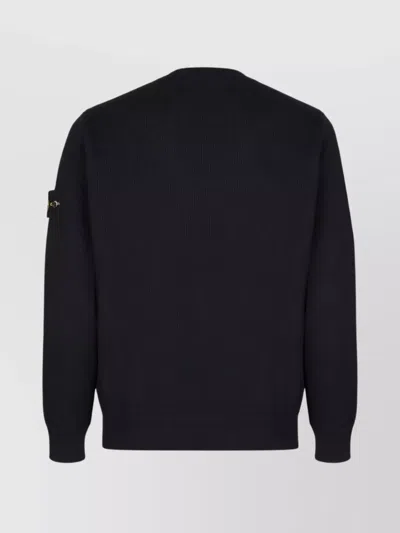 Stone Island Ribbed Crew Neck Cotton Sweater With Long Sleeves In Black
