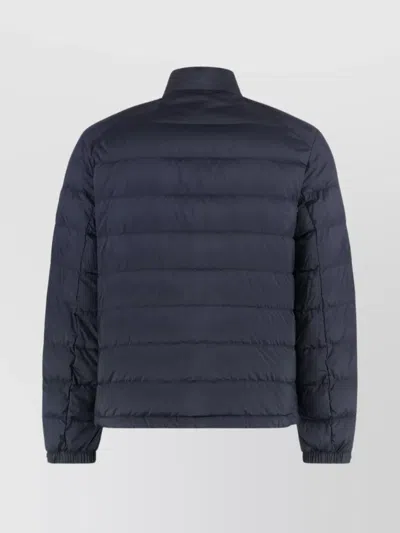 Moncler Padded High Collar Snap Button Down Jacket In Blue