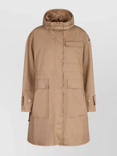 Moncler Meudon Technical Fabric Coat In Neutral