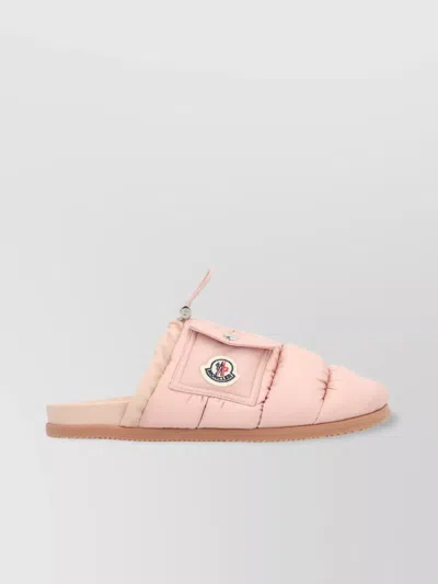 Moncler Mon Pocket Slippers With Soft Padded Design And Logo Patch In Pink
