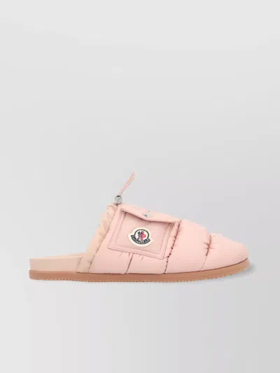 Moncler Mon Pocket Slippers With Soft Padded Design And Logo Patch In Pink