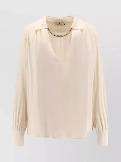 Elisabetta Franchi Logo Metal Detail Collar Shirt In Neutral