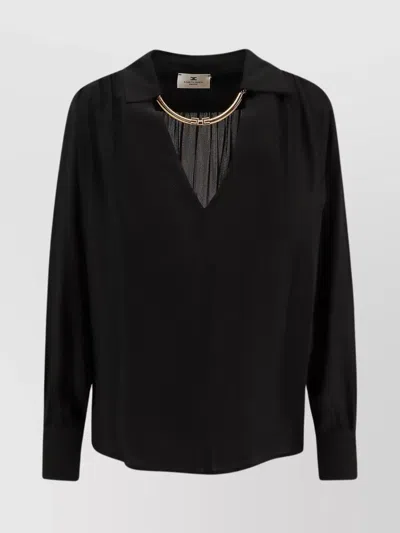 Elisabetta Franchi Metal Cuff V-neckline Shirt With Logo Detail In Black