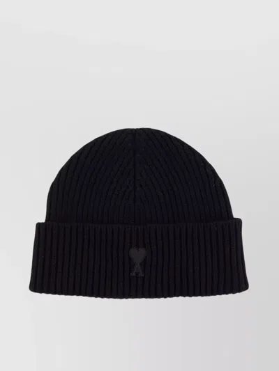 Ami Alexandre Mattiussi Ribbed Knit Wool Beanie Hat With Fold