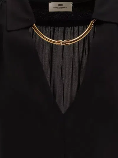 Elisabetta Franchi Metal Cuff V-neckline Shirt With Logo Detail In Black