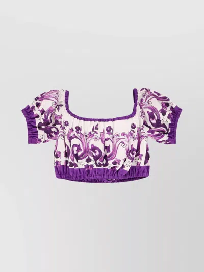 Dolce & Gabbana Maiolica Printed Cotton Cropped Top In Multi