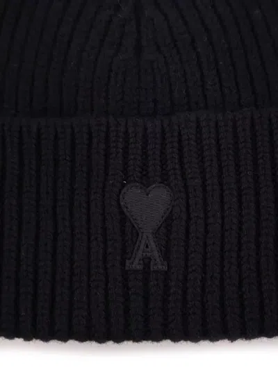 Ami Alexandre Mattiussi Ribbed Knit Wool Beanie Hat With Fold