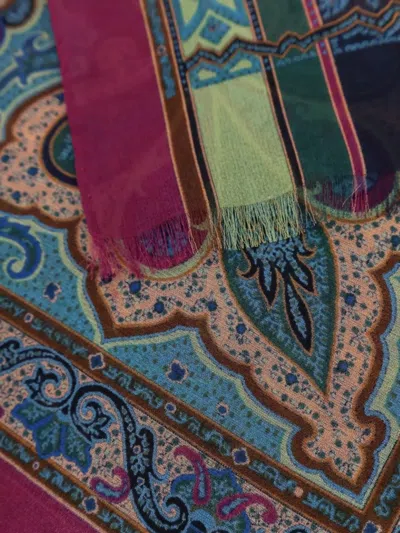 Etro Silk Scarf Rectangular Fringed Profiles